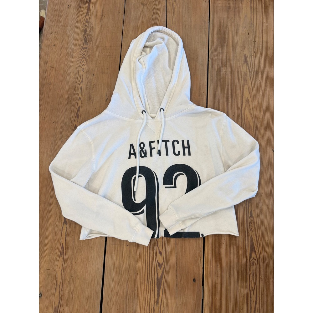 Abercrombie Fitch Cropped Hoodie White "92" Graphic Sweatshirt‎ Womens Medium